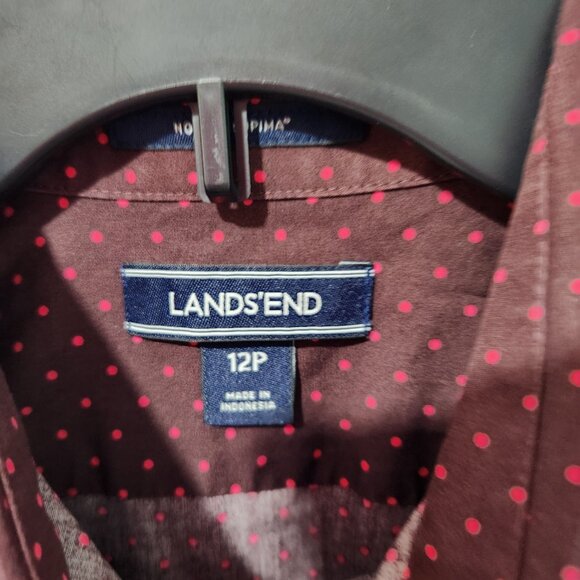 Lands' End Purple Pink Polka Dot Button Down Long Sleeve Oxford Shirt Size 12P - Picture 2 of 6
